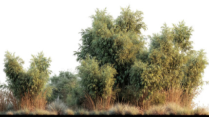 PNG of Lush green bamboo grove with soft golden grasses in a serene natural setting.