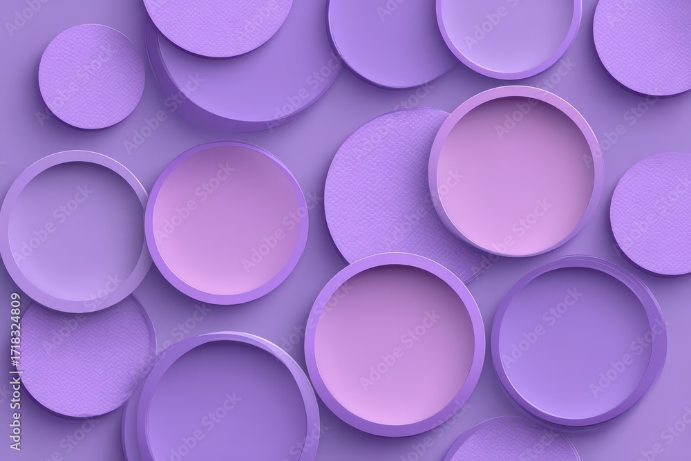 Poster abstract background with overlapping purple and pink circles and rings in a modern 3d design.