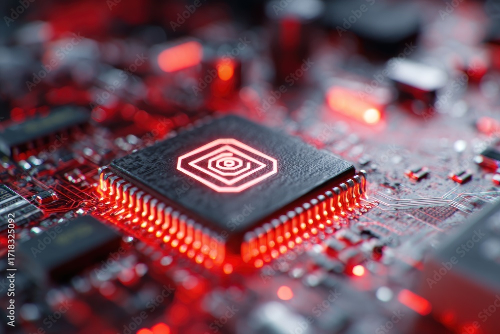 Poster illuminated microchip: a close-up of advanced technology