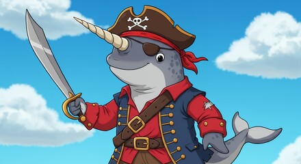 Cartoon narwhal pirate