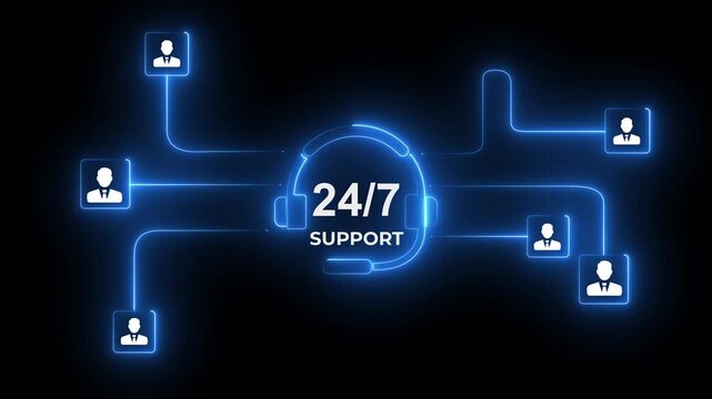 24/7 Live Support - Animated Customer Service. 24/7 Customer Support, Online Assistance, Service, Communication, and Digital Solutions