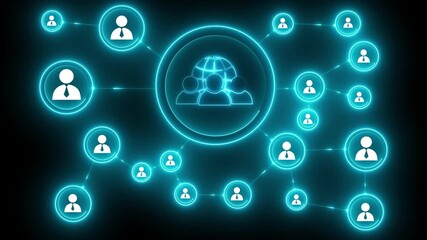 Business button earth network web communication icon. Glowing neon background, Motion graphics of "network" concept. 4k