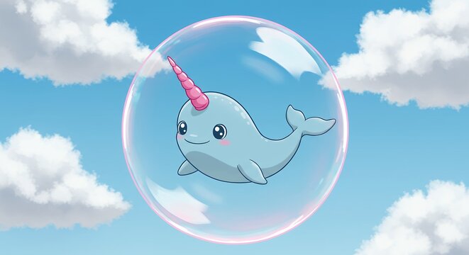 Cute narwhal in a bubble
