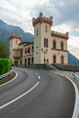 Historic Pont-Saint-Martin building in Valle d&rsquo;Aosta, Italy. Scenic Alps, medieval architecture