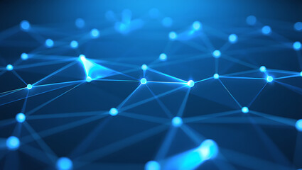 Blue Network Connections with Glowing Nodes and Lines