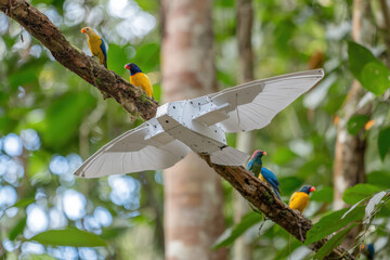office note board features blurred white text bars minimalistic composition with taut string holding notes