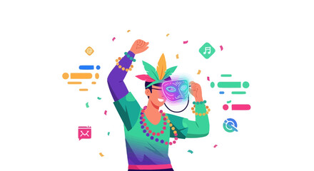 Celebrating Mardi Gras in style with a vibrant mask and festive confetti illustration