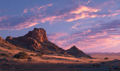 Obraz premium pastel sunset over desert and mountain 