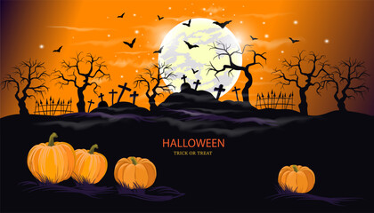 Halloween dark landscape. Night sky hunting house in moonlight. Vector background.