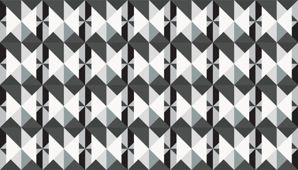 Seamless monochrome geometric pattern with black, white, and gray diamond shapes forming a modern abstract background, perfect for wallpapers, textiles, and graphic design projects