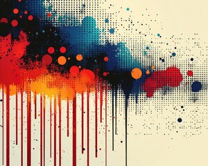 Abstract dripping paint splatter art on beige background