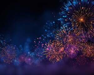 Happy New Year 2020 Vertical. Colorful Fireworks Display and New Year Wishes on Night Background