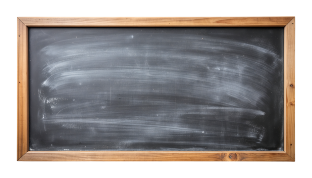 Empty chalkboard with wooden frame and dust