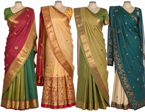 Variety of colorful and patterned saris displayed