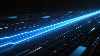 Vibrant blue light trails create a futuristic digital landscape