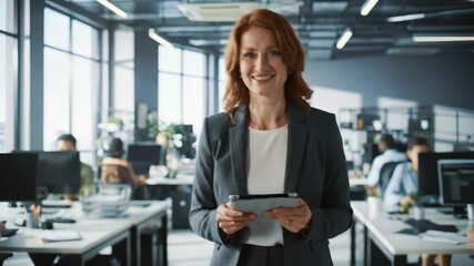 Confident woman with tablet working in modern office, business and technology concept. - Powered by Adobe