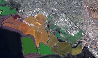 Salt Ponds of San Francisco Bay: High-Resolution Satellite View of Abstract Colors