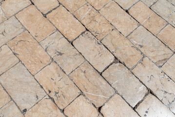 Limestone pavement floor with mortar joints