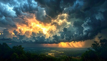 Dramatic cloudscape with sunlight piercing storm