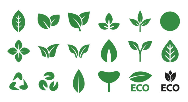 Green Leaf Icons Eco-Friendly Vector Set for Design