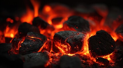 Glowing Embers: A fiery close-up of burning coals