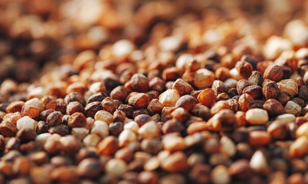 Macro photo shows golden milo grains in sharp focus sunlight