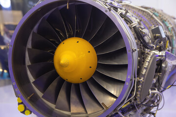 Modern aviation engine at the exhibition stand