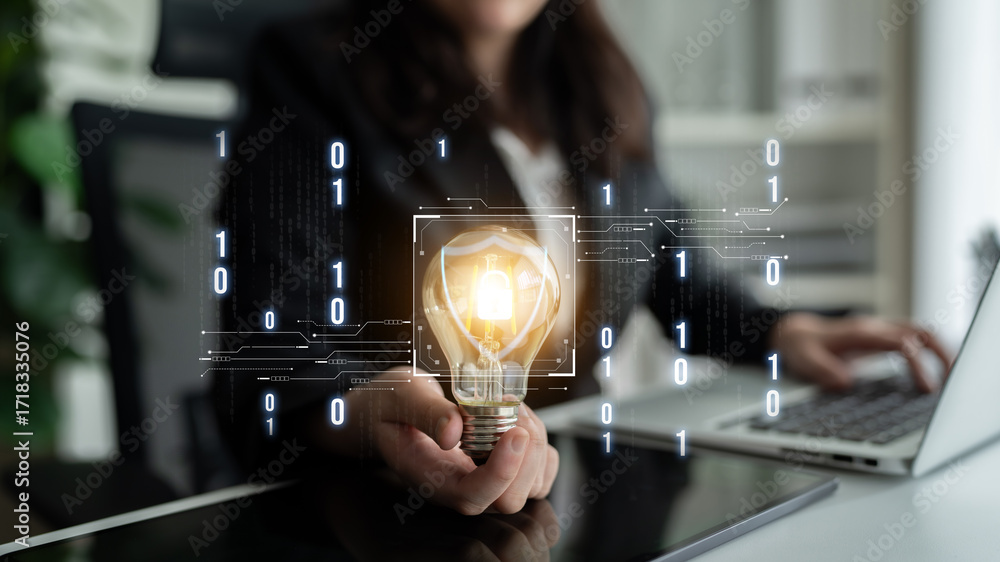 Poster cyber security protects against breaches, hacks, and network attacks using strong infrastructure and