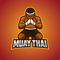 Muay Thai boxing e-sport logo mascot illustration design