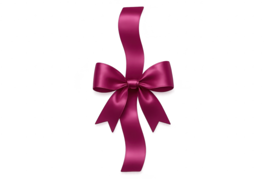 Elegant purple ribbon bow isolated on a transparent background, festive design