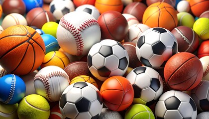Colorful assortment of various sports balls