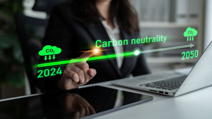 Carbon neutrality timeline illustrates carbon, neutrality, and reduction targets from 2024 to 2050...