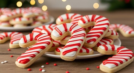 Festive Candy Cane Sugar Cookies Decorated with Red and White Icing, Perfect for Christmas Parties, Holiday Dessert Tables, Family Gatherings, Gift Giving, and Fun Seasonal Baking Activities with Kids