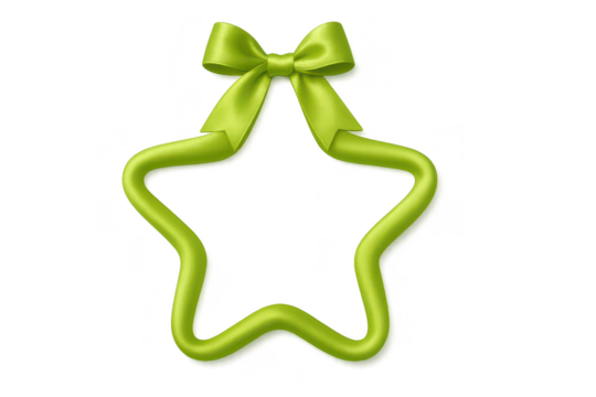 Elegant green ribbon shaped as a star on a transparent background, festive element