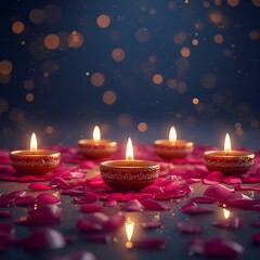 Traditional Diwali Festival Decoration with Burning Diyas