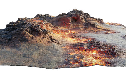 PNG of Molten lava flowing from a volcanic eruption, showcasing glowing orange hues against dark volcanic rock.