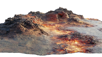 PNG of Molten lava flowing from a volcanic eruption, showcasing glowing orange hues against dark volcanic rock.