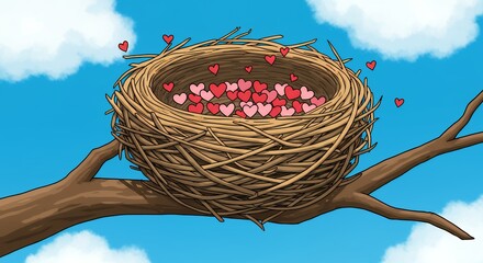 Bird nest filled with hearts