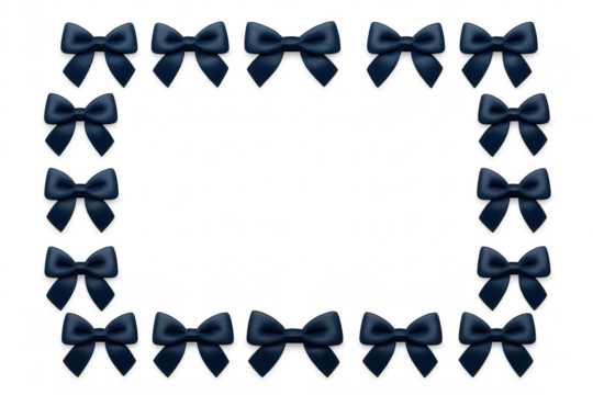 Navy blue bow frame on transparent background, festive decoration element