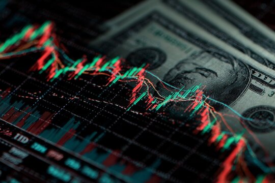 Financial market analysis showcases stock trends with dollar bill in the background during trading hours - Powered by Adobe