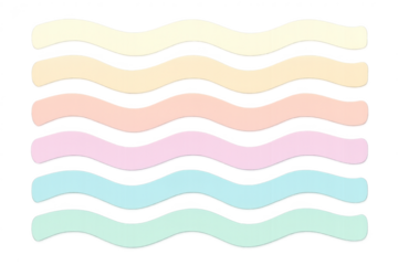 Pastel colored wavy banners isolated on transparent background, sweet looking