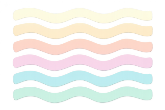 Pastel colored wavy banners isolated on transparent background, sweet looking
