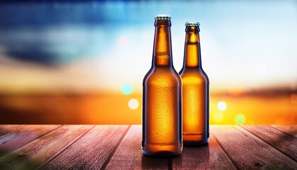 Two Beer Bottles On The Scene Mock Up