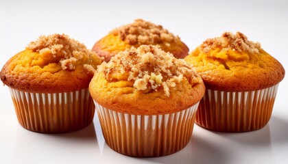 Delicious Pumpkin Muffins With Cinnamon Streusel Topping Arranged On A White Background For Tempting Presentation