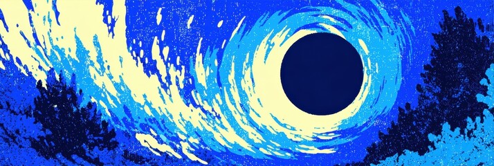 abstract postcard template, an energetic, abstract postcard template features a large, dynamic blue and white paint splash, contrasted against a clean white canvas perfect for adding text and