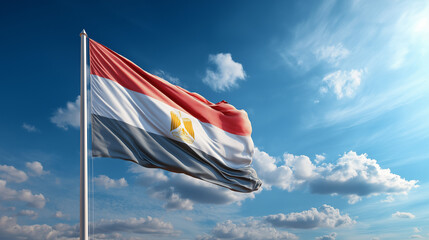 Egypt flag waving blue sky clouds