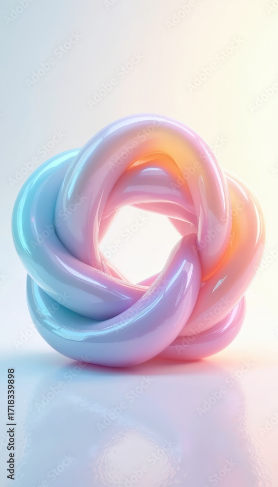 Poster pastel-hued abstract swirling form resembling flower knot. glossy, translucent texture with central 