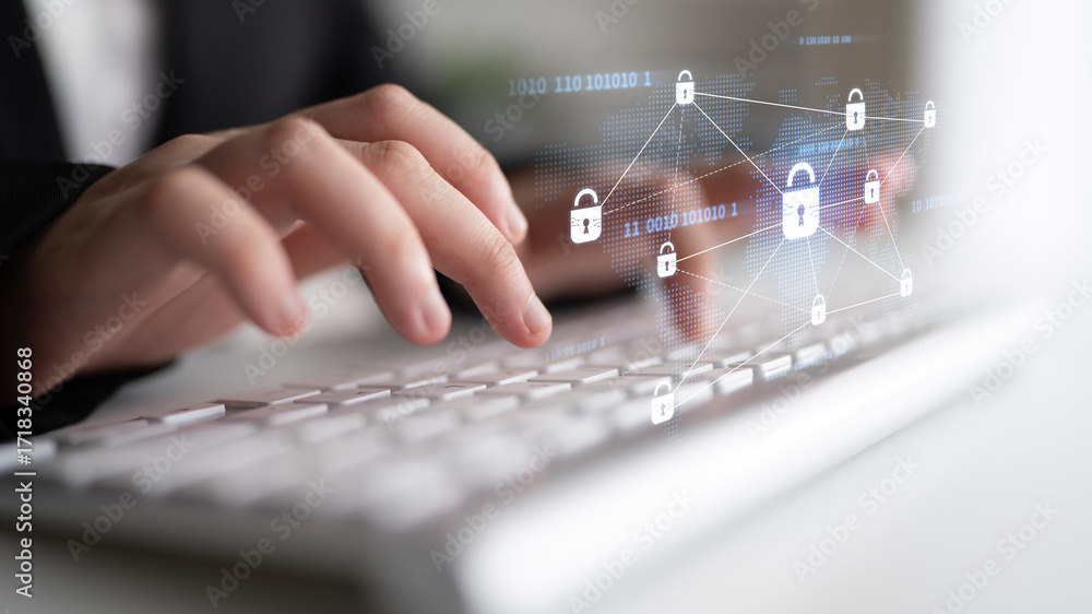 Poster cyber security protection and cyber security strategies against cyber threats, system hacks, digital