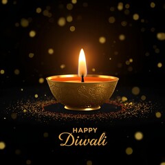 Beautiful Diwali Background with Shining Diya and Golden Glow