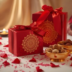 Attractive Diwali Celebration Table with Gifts and Decoration